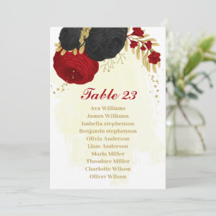 röda & svarta blommor guld sittplatskort inbjudningar
