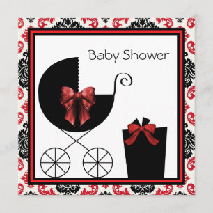 Röda svarta damastasker för baby shower-inbjudning inbjudningar