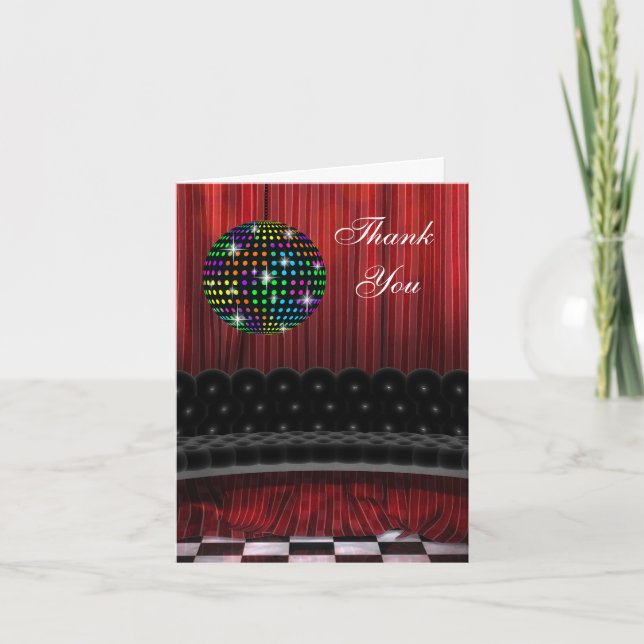 Röda Svarta Disco Boll Tack Kort (Framsida)