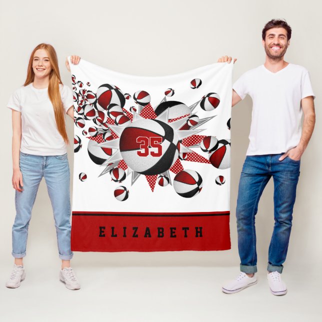 Röda svarta flickor sportgåvor, basketstjärnor fleecefilt (På plats)