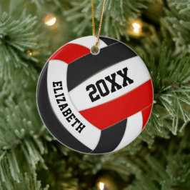 Röda svarta flickpojkar färger volleyball julgransprydnad keramik
