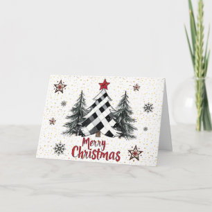 Röda Svarta God Jul Träd Julkort Kort
