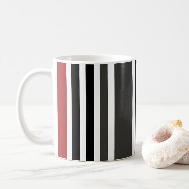 Röda svarta grå vertikala randiga mönster kaffemugg (Med munk)