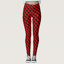 Röda Svarta Hjärtrytm Leggings | Alla hjärtans dag