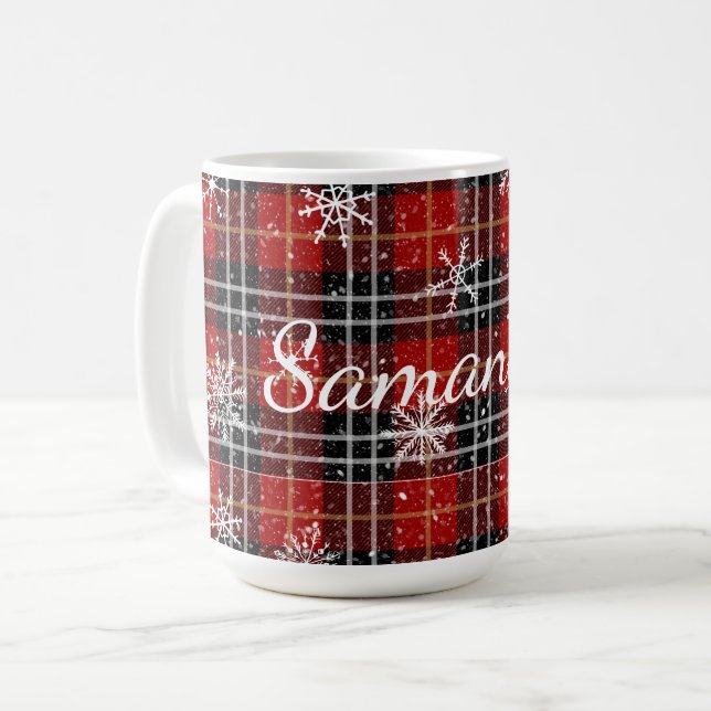 Röda svarta karameller Snöflingor Personlig Kaffemugg (Framsida vänster)