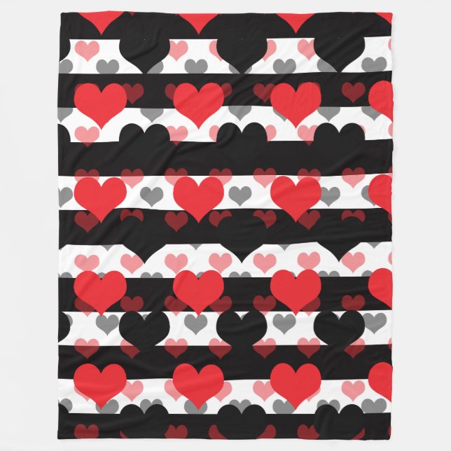 Röda svarta Kärlek-örhängen med svart vitt Rand Fleecefilt (Framsidan)