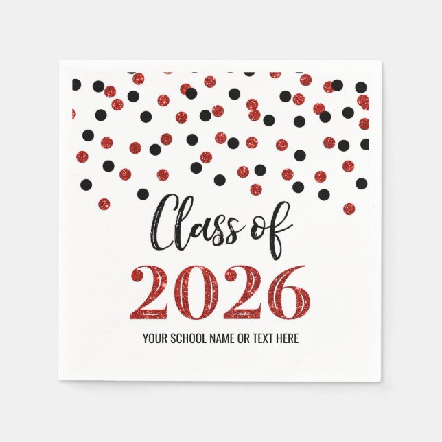 Röda Svarta Konfetti Klass 2026 Servetter (Framsidan)