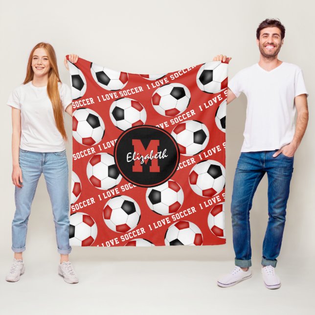 Röda svarta laget färg I kärlek fotbolls-texten mö Fleecefilt (På plats)