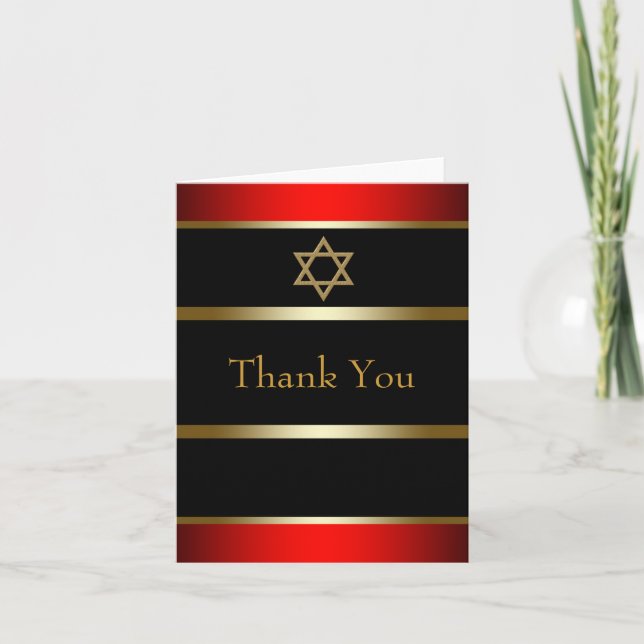 Röda svarta och guld Bar Mitzvah-tackkort Tack Kort (Framsida)