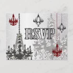 Röda, svarta och Silver Chandelier-OSA-vykort Inbjudan Vykort