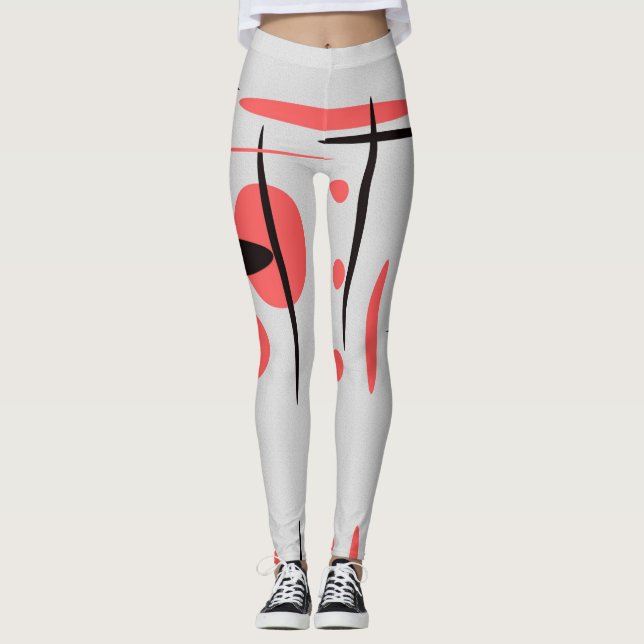 Röda, svarta och vita Abstrakter Leggings (Framsida)