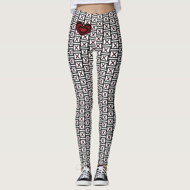 Röda svarta och vita Leggings för kvinnor (Framsida)