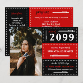 Röda & Svarta prickiga lådor och pennor Examen Inbjudningar