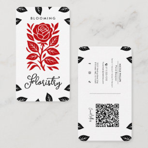 Röda & Svarta Rosblad Blommig Sociala Media QR Visitkort