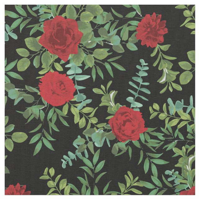 Röda Svarta Rosor Blommor Tyg (Närbild)