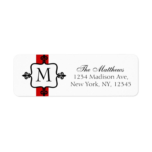 Röda svarta svarta, monogrametiketter returadress etikett (Framsidan)
