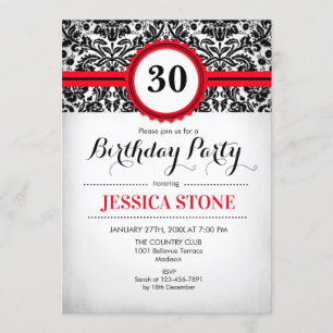 Röda svarta svarta, svarta, 30års födelsedag-inbju inbjudningar