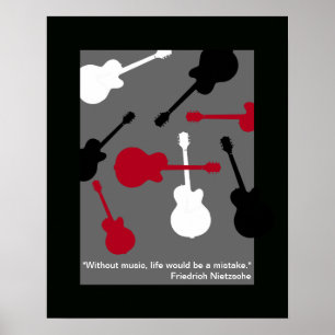 Röda/svarta/vita gitarrer för musiker poster