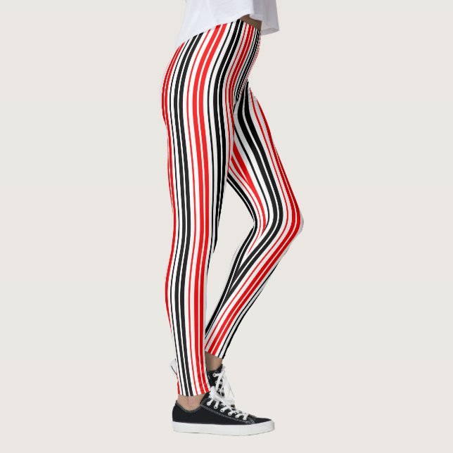 Röda Svarta Vita Randiga Mönsterdesign  Leggings (Höger)