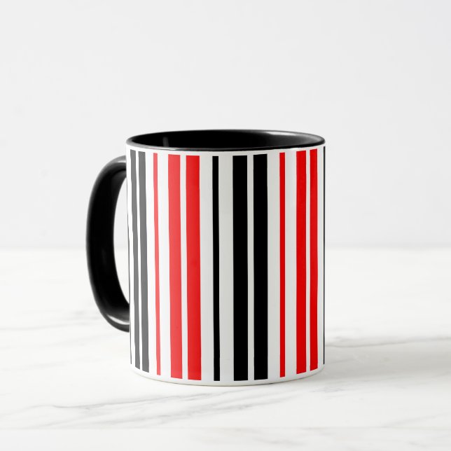Röda Svarta Vita Randiga Mönsterdesign  Mugg (Framsida vänster)