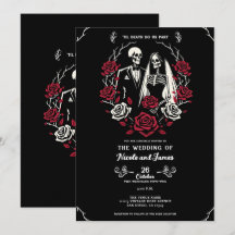 Röda & Svarta Vita Rosor Skelettpar Bröllop