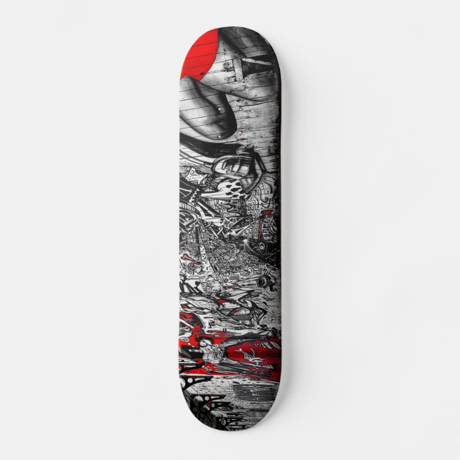 Röda svartvita gatakonstgrafitti old school skateboard bräda 21,6 cm (Framsida)