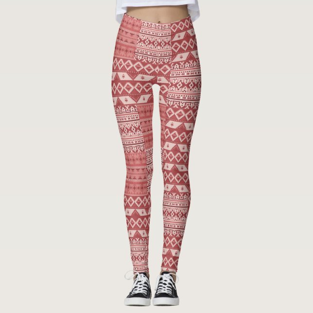 Röda sydväst-mönstrade leggings (Framsida)