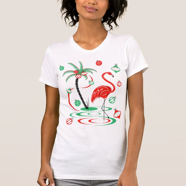Röda t-skjorta för julFlamingoBaubles kvinnor T Shirt (Framsida)