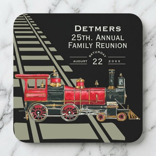 Röda tåget familjeåterträff underlägg papper kvadrat (Red Train Family Reunion Square Paper Coaster)