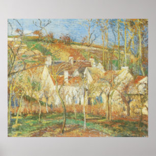 Röda tak, hörnet av en by, vinter av Pissarro Poster