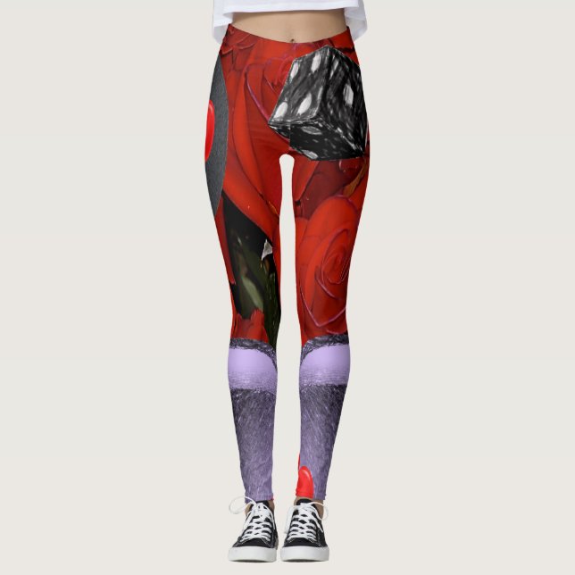 röda tärningar svarta strumpbyxor leggings långa (Framsida)