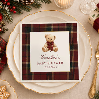 Röda Tartan Nalle Babyshower Servetter