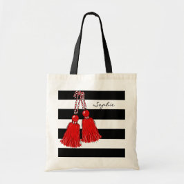 RÖDA TASSELS_BLACK RANDAR FÖR CHIC TOTE_CHRISTMAS TYGKASSE
