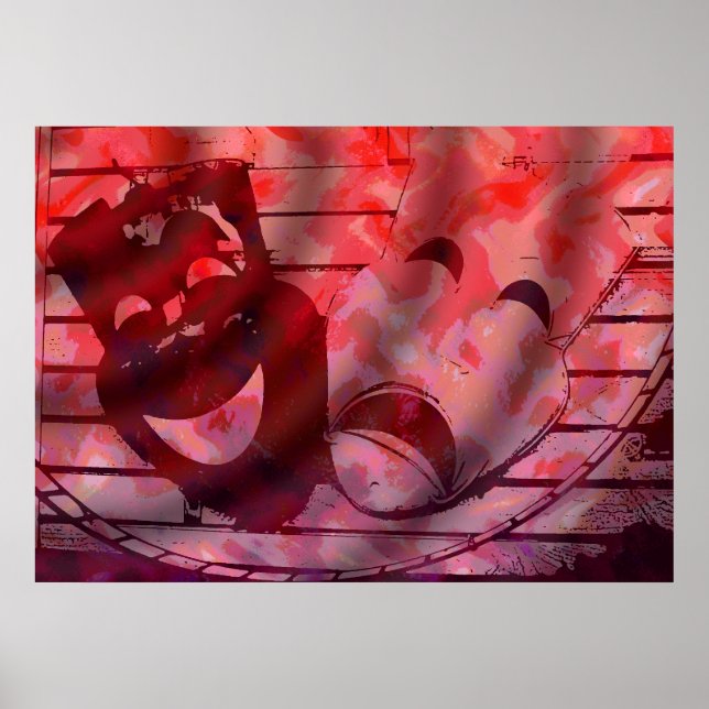röda teatermasker poster (Framsidan)