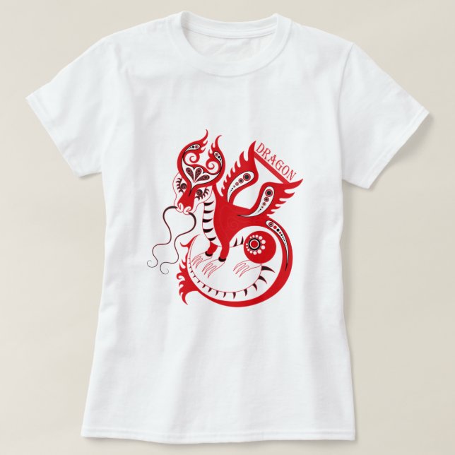 Röda Teckning kinesiska draken T Shirt (Design framsida)