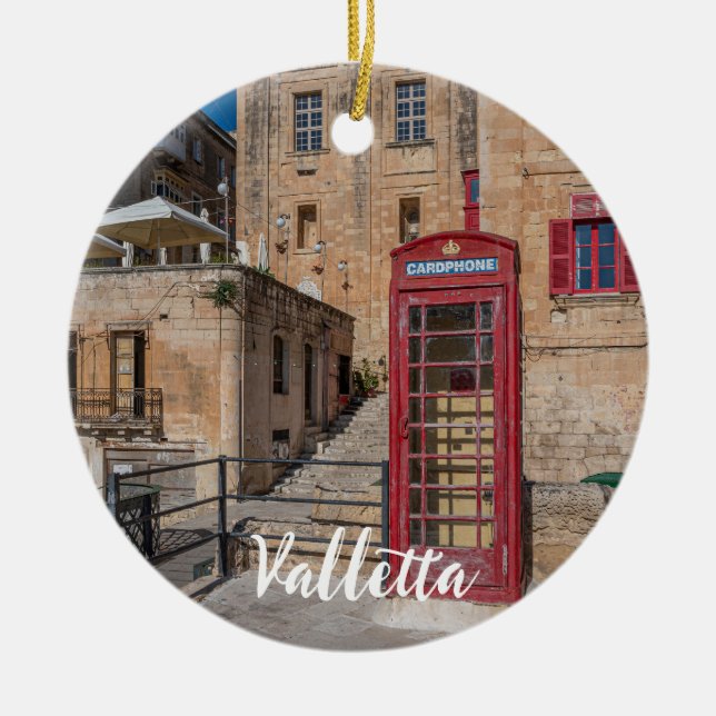 Röda telefonbås i Valletta Malta Julgransprydnad Keramik (Framsidan)