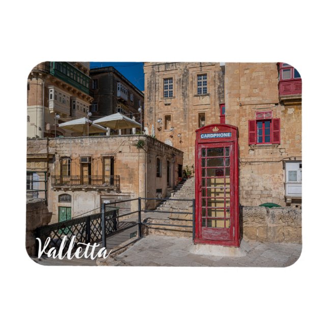 Röda telefonbås i Valletta Malta Magnet (Horisontell)