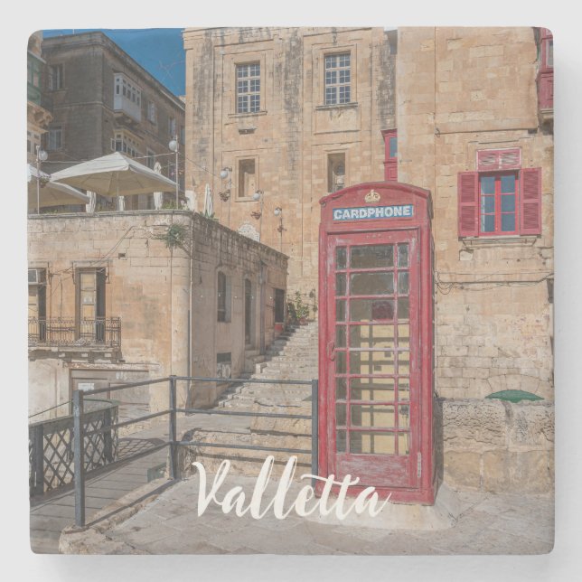 Röda telefonbås i Valletta Malta Stenunderlägg (Framsidan)