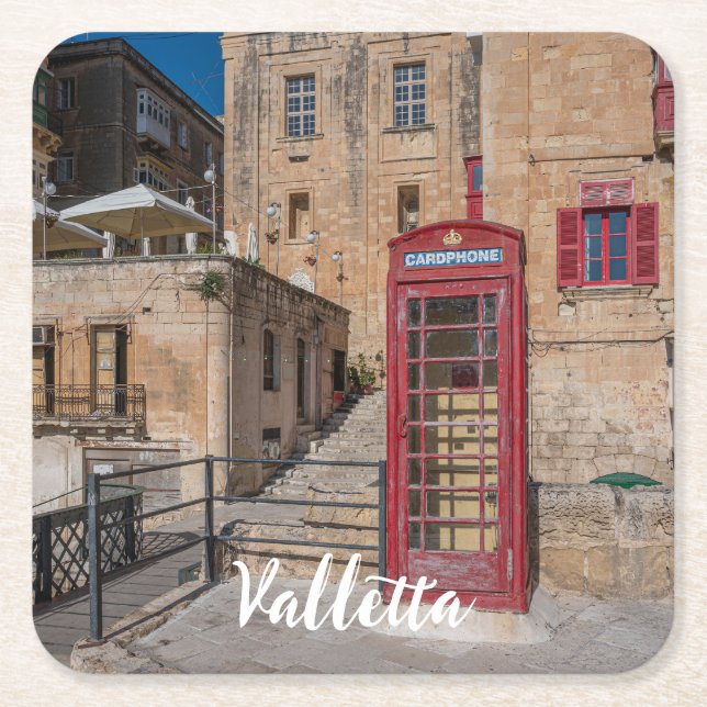 Röda telefonbås i Valletta Malta Underlägg Papper Kvadrat (Framsidan)
