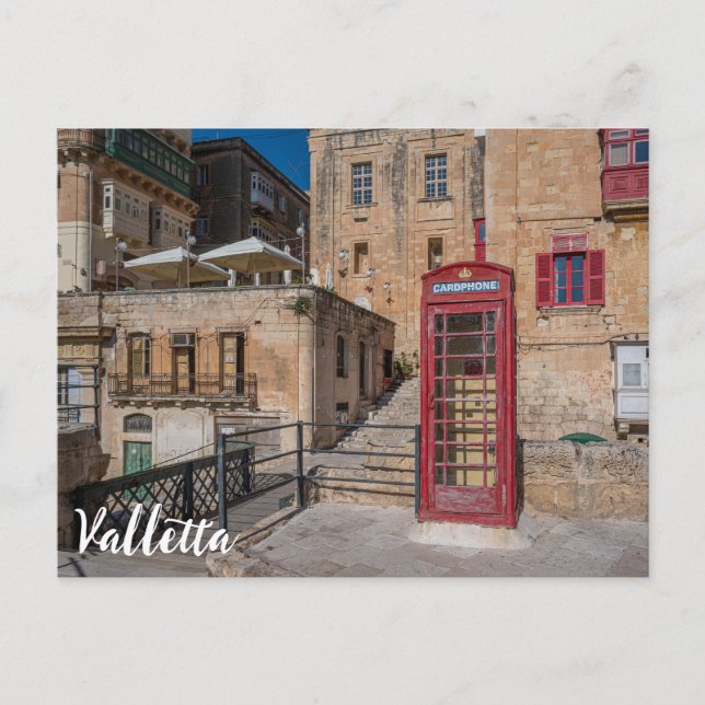 Röda telefonbås i Valletta Malta Vykort (Framsida)