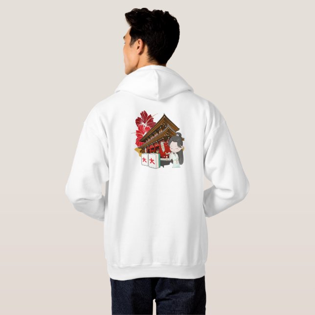 Röda tempelmelodier & Chibi Mahjong-konst Hoodie (Hel baksida)