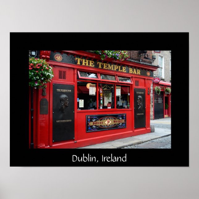 Röda Temple Bar-pubben i Dublin textaffisch Poster (Framsidan)