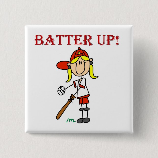 Röda Text Batter Up Flickor Softboll Tröjor och Gå Knapp (Framsida)