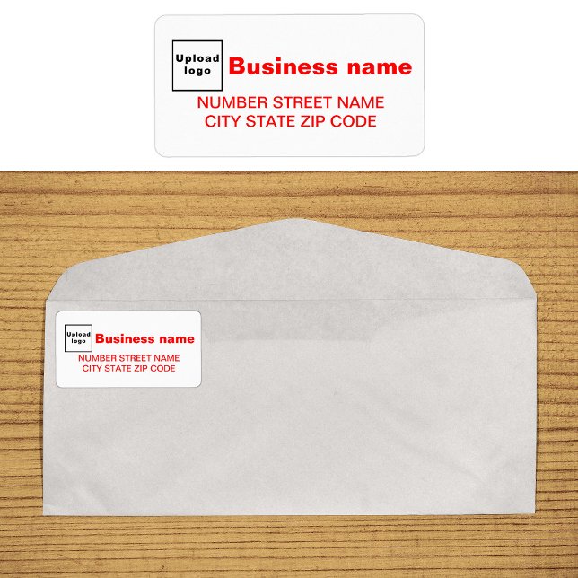 Röda texter, affärsetikett adressetikett (Business address label in red text)