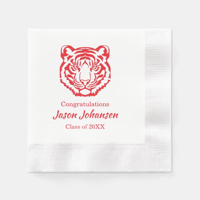 Röda Tiger Maskot Gymnasieexamen Servetter (Framsidan)