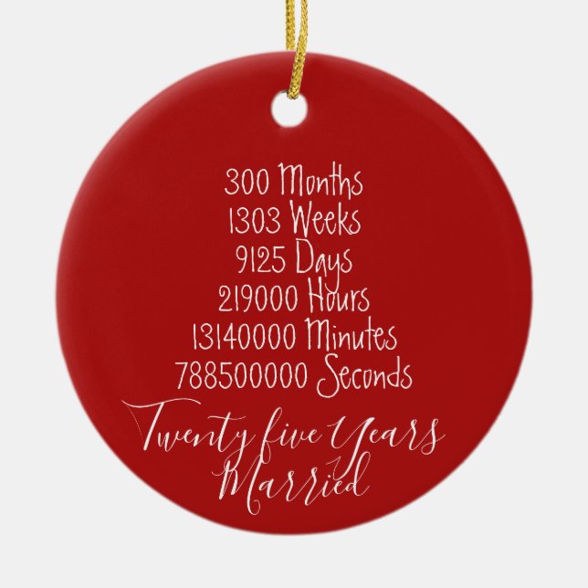Röda tjugofem års gift Årsdag 25:e årsdag Julgransprydnad Keramik (Framsidan)