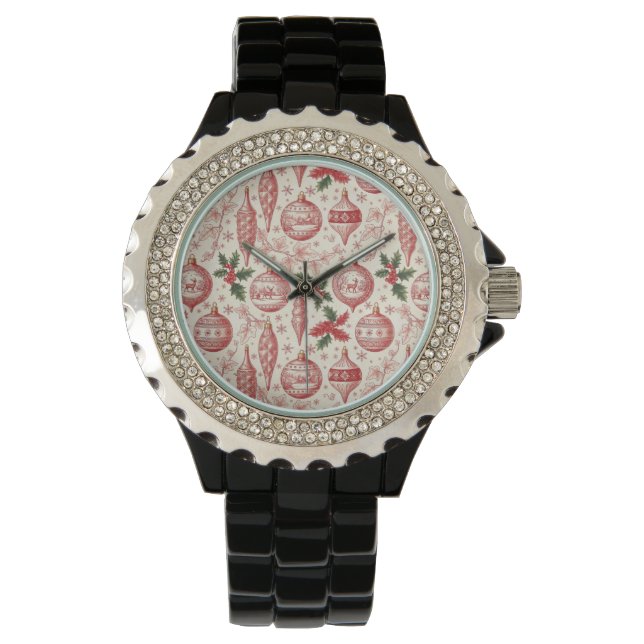 Röda Toile Chinoiserie Juldekorationer Armbandsur (Framsida)