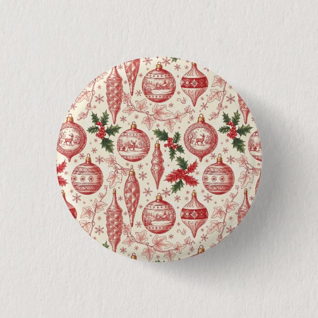 Röda Toile Chinoiserie Juldekorationer Knapp (Framsida)