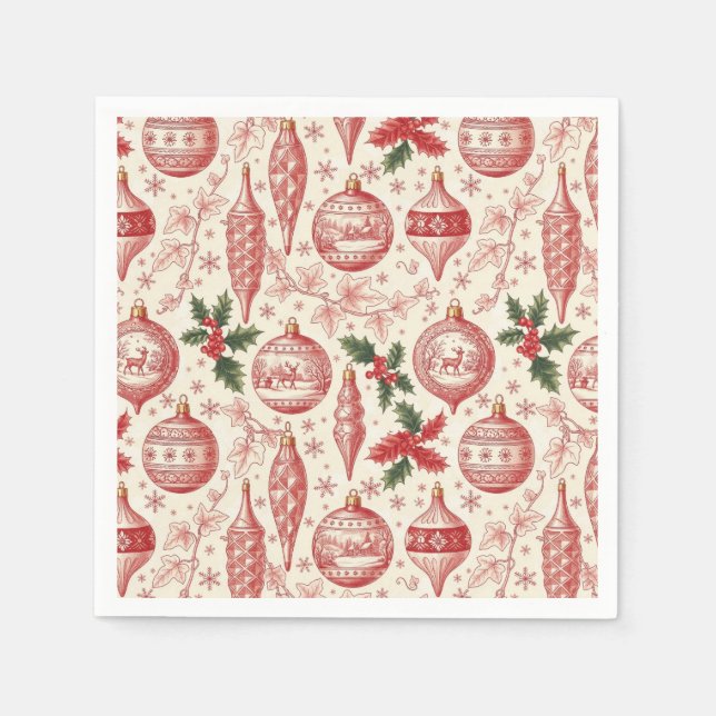 Röda Toile Chinoiserie Juldekorationer Pappersservett (Framsidan)