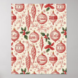 Röda Toile Chinoiserie Juldekorationer Poster